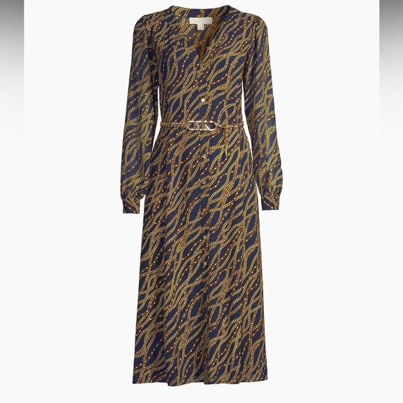Elegant Micheal Kors Navy and Gold Chain Patterned Dress NO BELT - threedaughtersproperties.com Elegant Micheal Kors Navy and Gold Chain Patterned Dress NO BELT - threedaughtersproperties.com